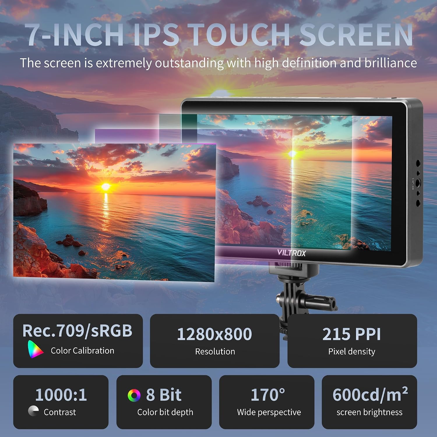 VILTROX 7'' Camera Field Monitor 7 inch Touchscreen Camera Monitor, Full HD 1920x1080 Video Monitoring, 3D Lut, RGB Parade with Sunshade Hood and Battery for Sony Canon Nikon (DC-L1)