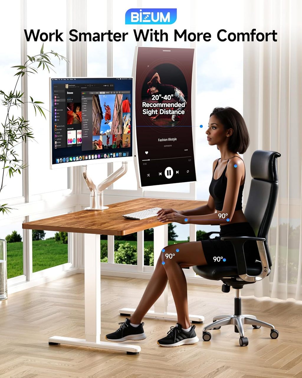BIZUM Dual Monitor Stand for 17″-42', Heavy Duty Ultrawide Monitor Arm Dual-Monitor Mount VESA Mount with Clamp/Grommet Base, Holds 33.1lbs per Arm, White