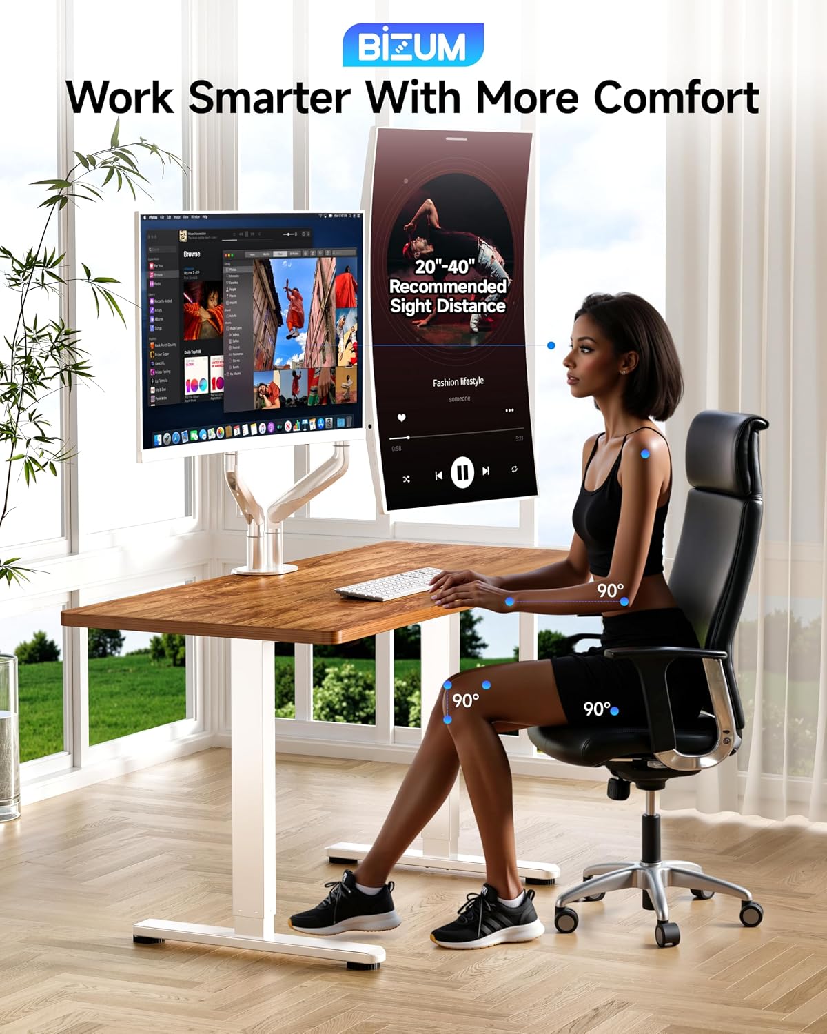 BIZUM Dual Monitor Stand for 17″-42', Heavy Duty Ultrawide Monitor Arm Dual-Monitor Mount VESA Mount with Clamp/Grommet Base, Holds 33.1lbs per Arm, White