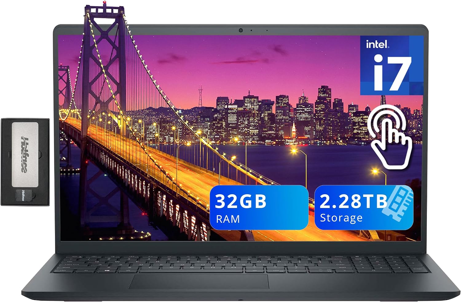 Dell Inspiron 15 15.6' FHD Touchscreen Laptop, Intel i7-1255U, 32GB RAM, 2.28TB Storage (2TB SSD+288GB Docking Station Set), Iris Xe Graphics, Copilot AI, Num Pad, HD Camera, WiFi, Black, Windows 11