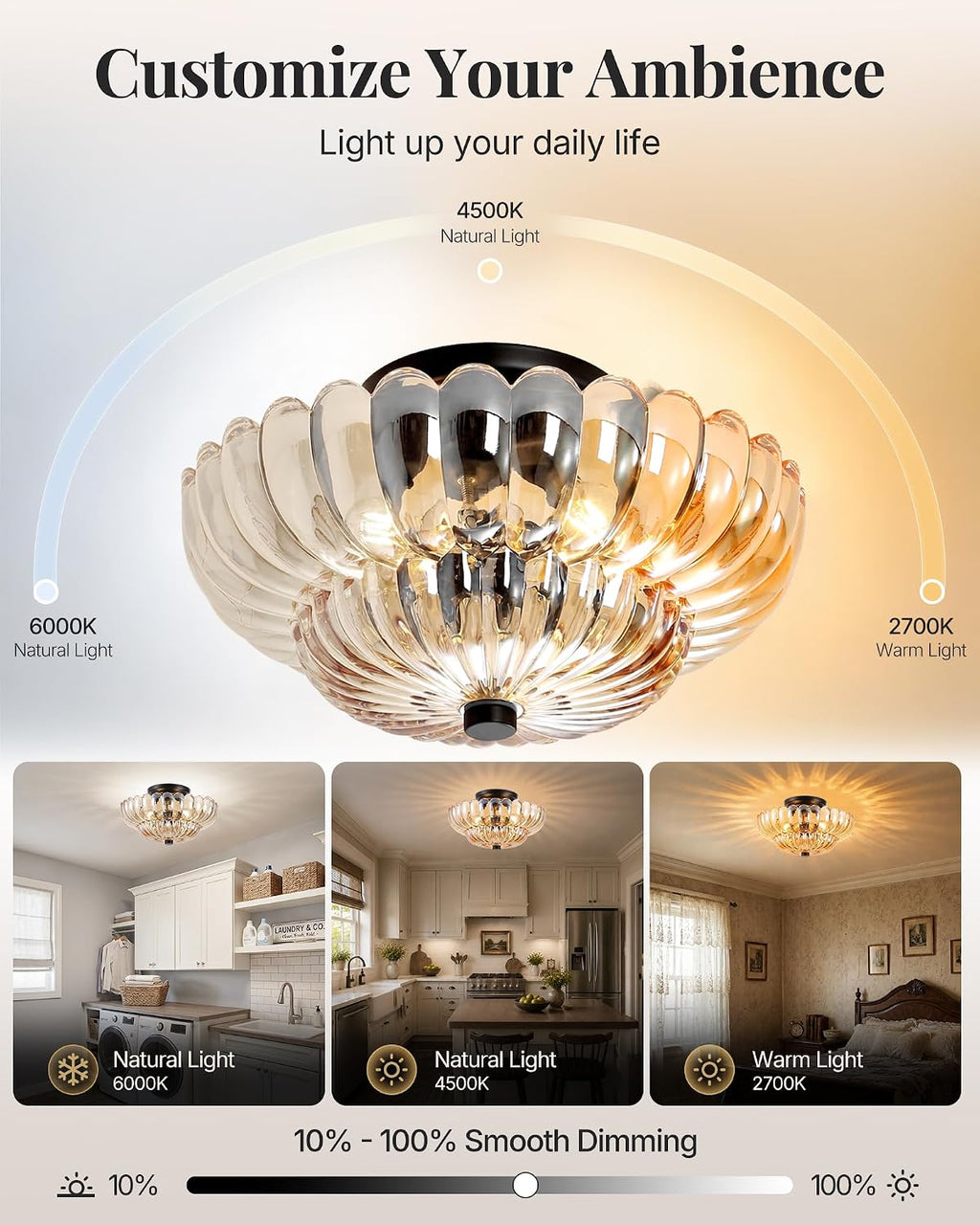 Semi Flush Mount Ceiling Light Fixture 14 inch Vinatge Black Ceiling Lights Mid Century Modern Glass Close to Ceiling Lighting Fixtures for Bedroom Hallway Foyer Bathroom Kitchen Laundry Room Nursery