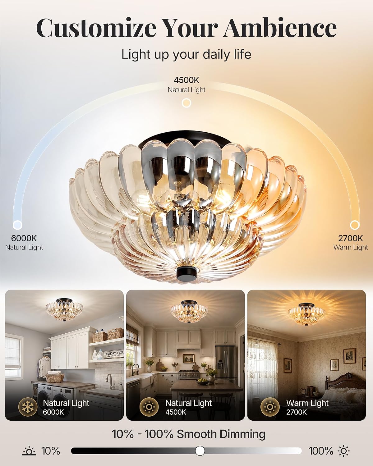 Semi Flush Mount Ceiling Light Fixture 14 inch Vinatge Black Ceiling Lights Mid Century Modern Glass Close to Ceiling Lighting Fixtures for Bedroom Hallway Foyer Bathroom Kitchen Laundry Room Nursery