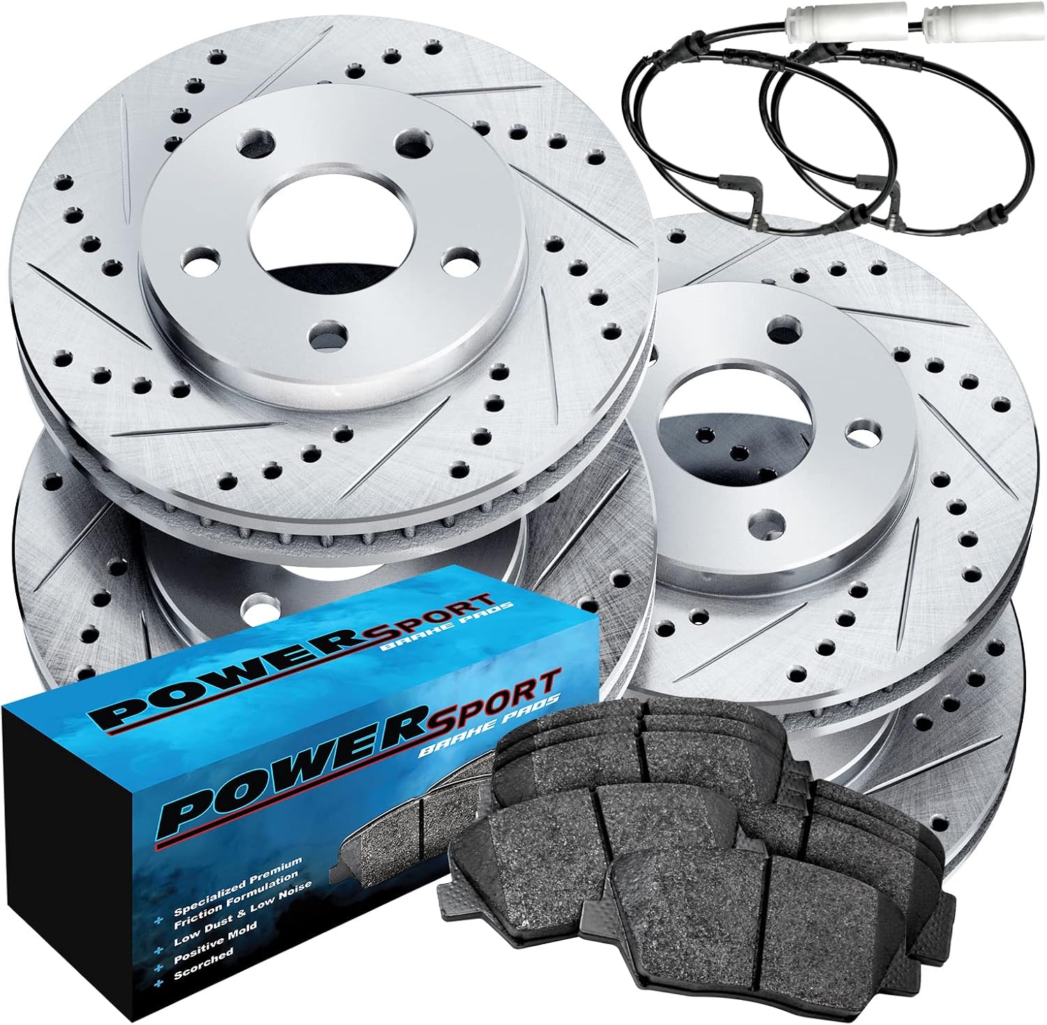 PowerSport Front Rear Brakes and Rotors Kit |Front Rear Brake Pads| Brake Rotors and Pads| Ceramic Brake Pads and Rotors |fits 2001-2005 BMW M3