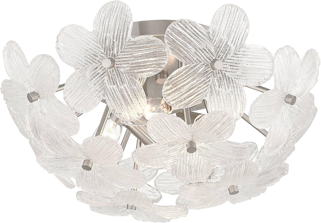Possini Euro Design Filoli 16' Modern Semi Flush-Mount Ceiling Light Fixture Kitchen Foyer Hallway Flower Unique Silver Brushed Nickel Finish Glass Metal Bedroom Bathroom Entryway Living Room Indoor