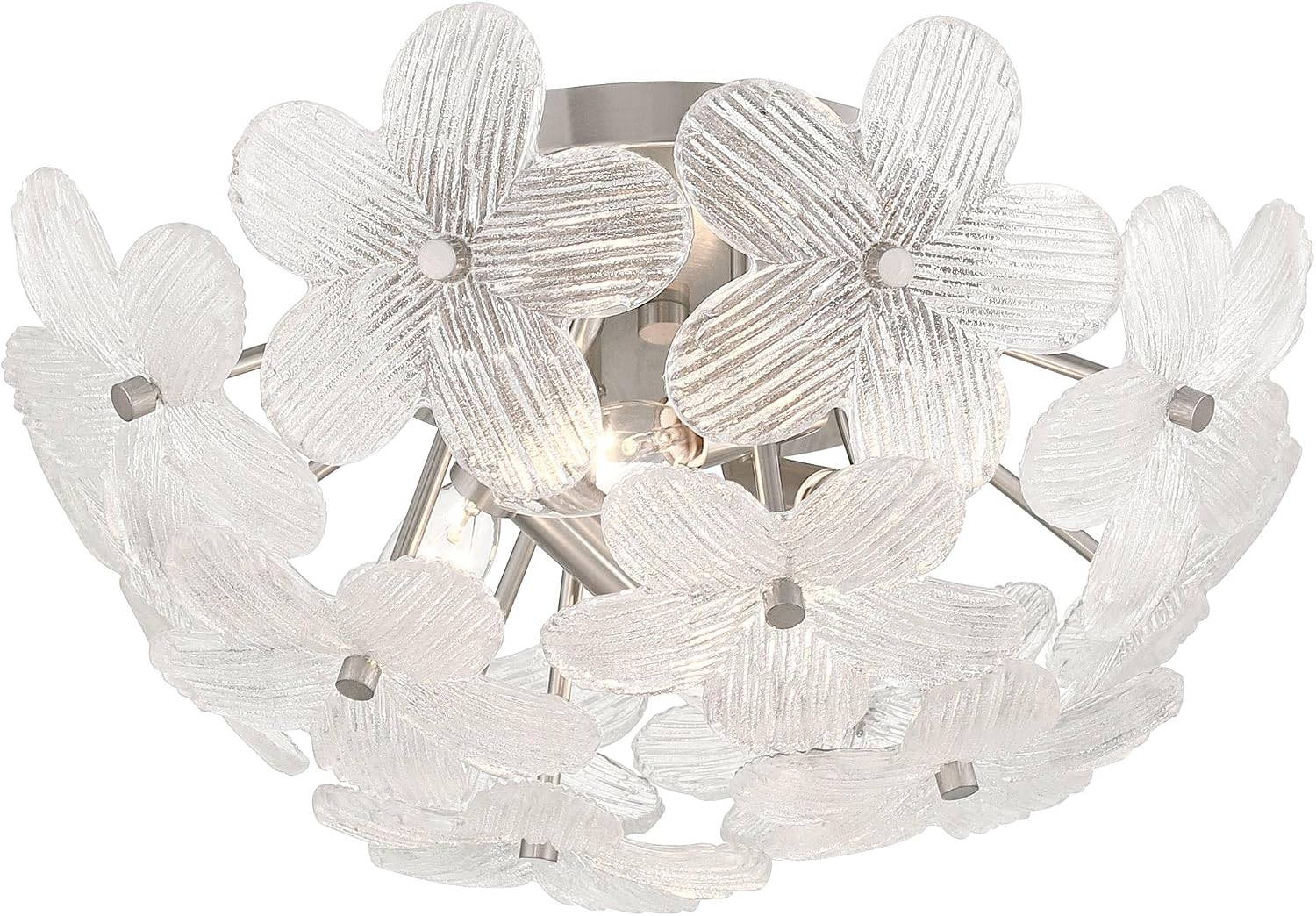 Possini Euro Design Filoli 16' Modern Semi Flush-Mount Ceiling Light Fixture Kitchen Foyer Hallway Flower Unique Silver Brushed Nickel Finish Glass Metal Bedroom Bathroom Entryway Living Room Indoor