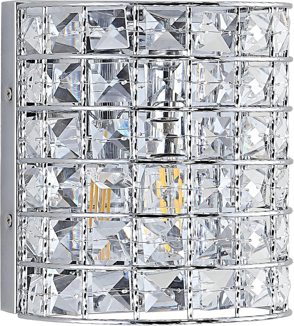 JONATHAN Y 7' Chrome Modern LED Vanity Light Sconce for Bathroom Decor, 1-Light, Clear Crystal Shade, Glam Wall Lighting for Hallway Entryway, LED Bulb Included JYL7542A