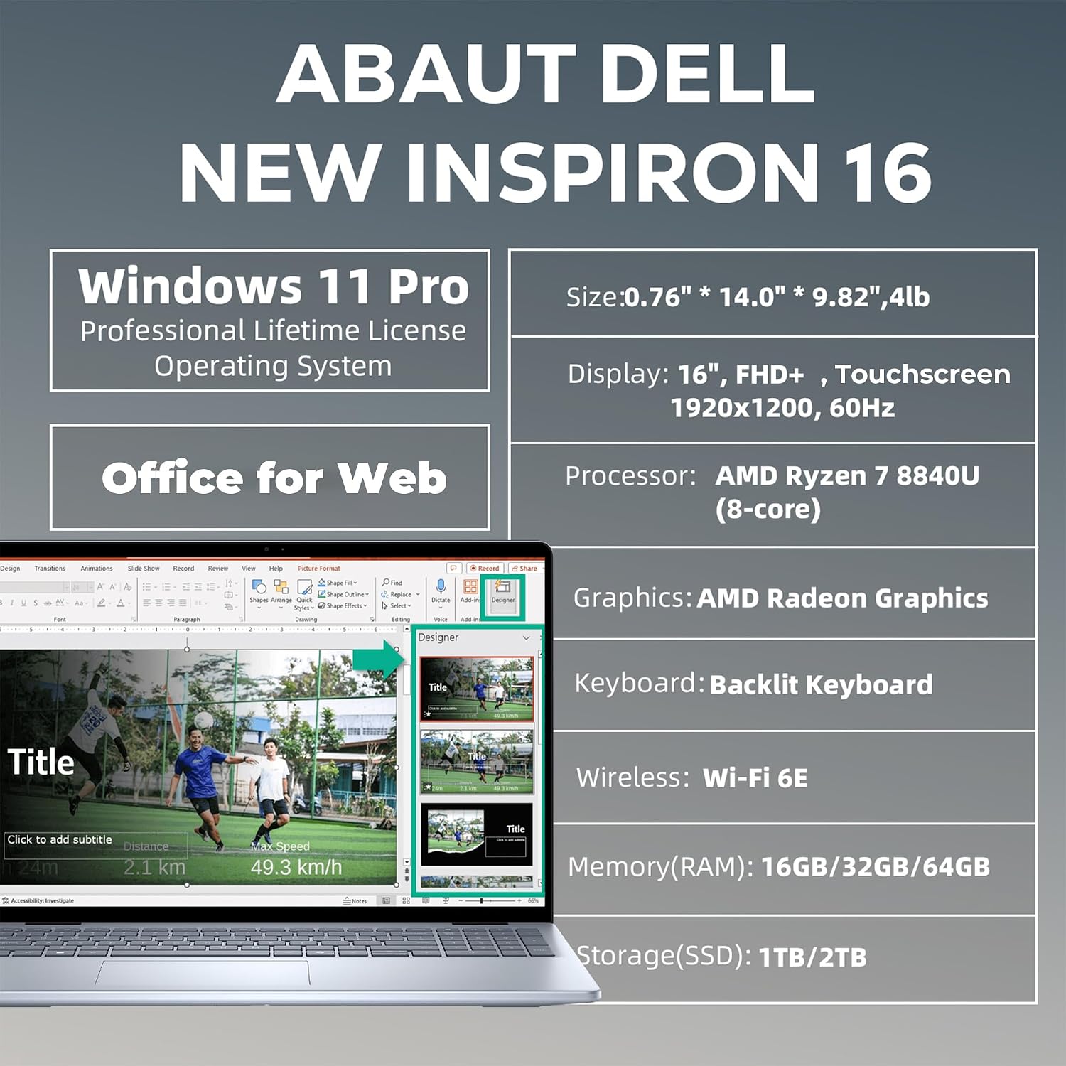 Dell 16' FHD+ Laptop for Creators & Business, AMD Ryzen 7 8840U, 32GB RAM, 2TB Huge Storage, SD Card Reader, 1080p Webcam, Backlit KB, Type-C, Windows 11 Pro