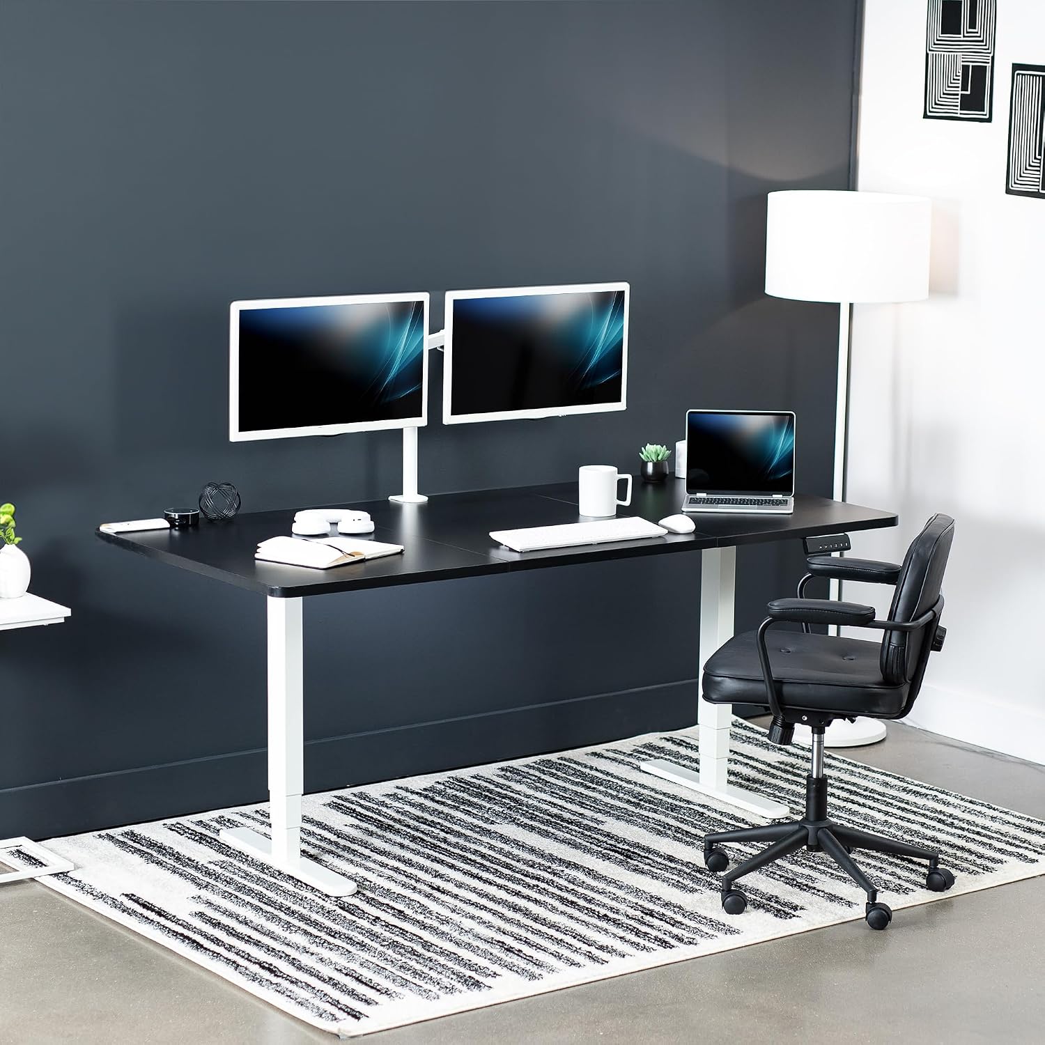 VIVO Electric 71 x 36 in Dual Motor Sit Stand Desk, Memory Height Adjustment, 2B Series, Black Top White Frame, DESK-KIT-2W7B-36
