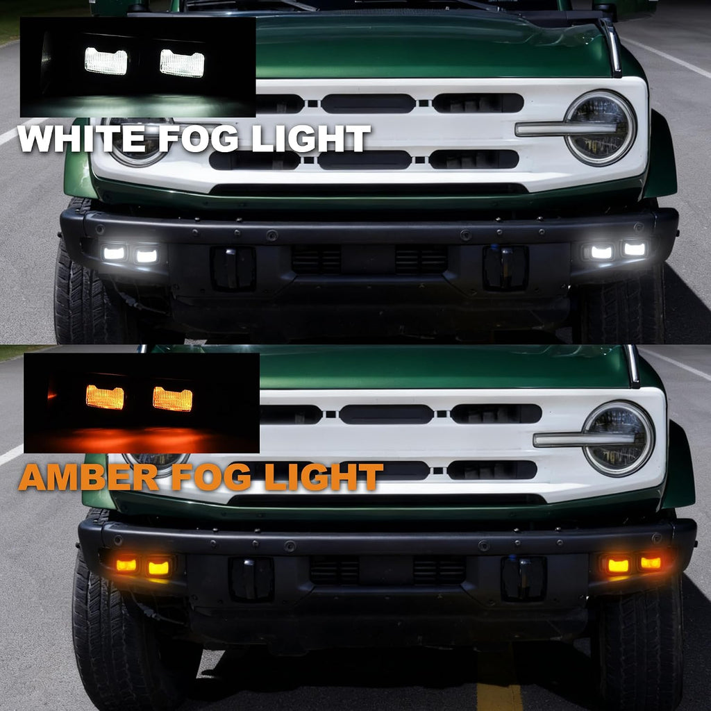 Raptor Style LED Fog Lights Fit for Ford Bronco 2021-2026 2/4 Door | Dual Color, DRL Turn Signal, Amber & White Light, for Factory & AUX Switch, Heavy Duty, Modular Bumper, 2PCS, Black Shell