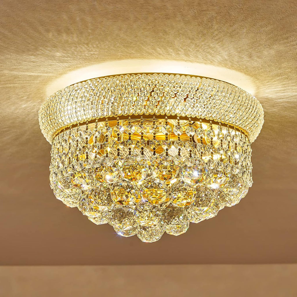 5 - Light 14' Crystal Flush Mount Chandelier Ceiling Light Fixture for Bathroom Hallway Entryway Closet Bedroom Laundry Gold Finish