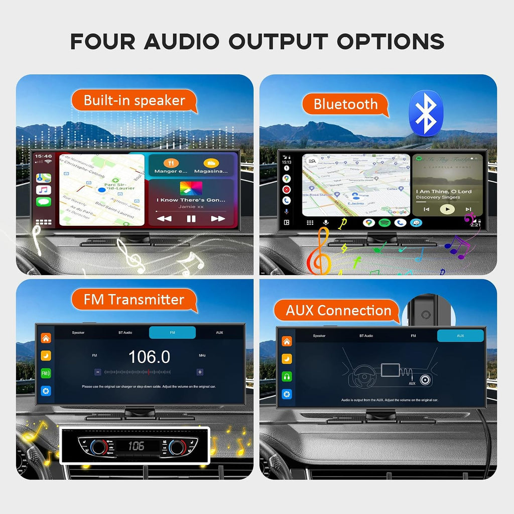 Largest 11.5' Portable Carplay Screen for Car, 4K Wireless Car Play & Android Auto, Upgrade Touchscreen with Dash Cam, App Control/Loop Recording/Backup Camera/Mirror Link/GPS/FM for All Vehicles
