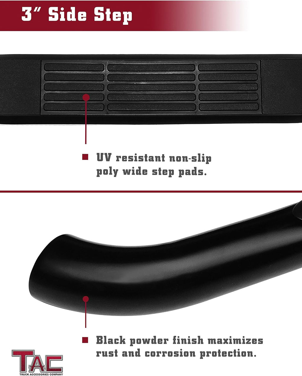 TAC Side Steps fit 2007-2012 Hyundai Santa Fe SUV 3 inches Black Side Steps Nerf Bars Step Rails Running Boards Off Road Automotive Exterior Accessories (2 Pieces Running Boards)
