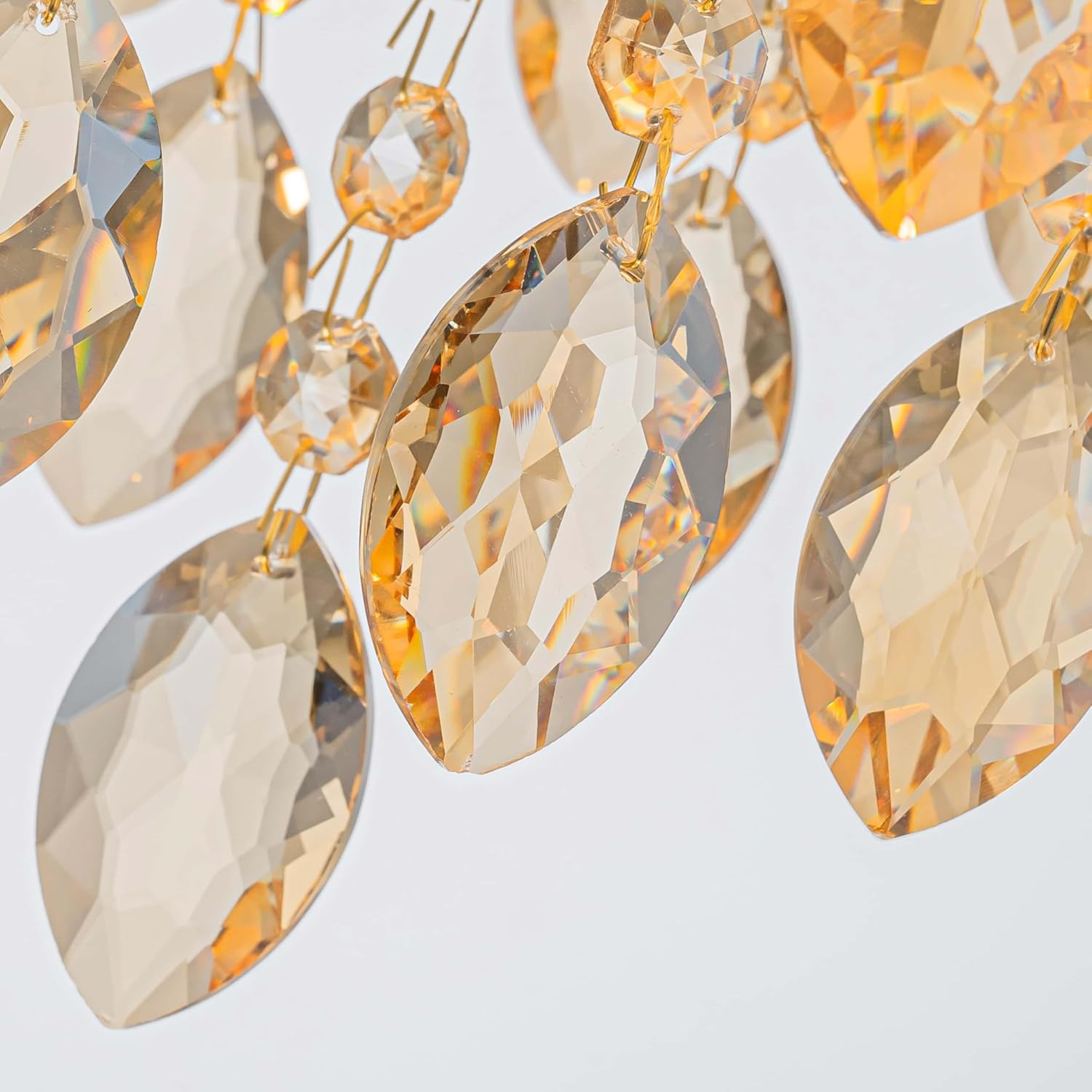 3-Light Drum Capiz Shell K9 Crystal Chandelier, Coastal Style Pendant Light Fixture for Dining Room, Living Room, D12 * H19~49 inch (Adjustable), Champagne Crystal & Gold Finish
