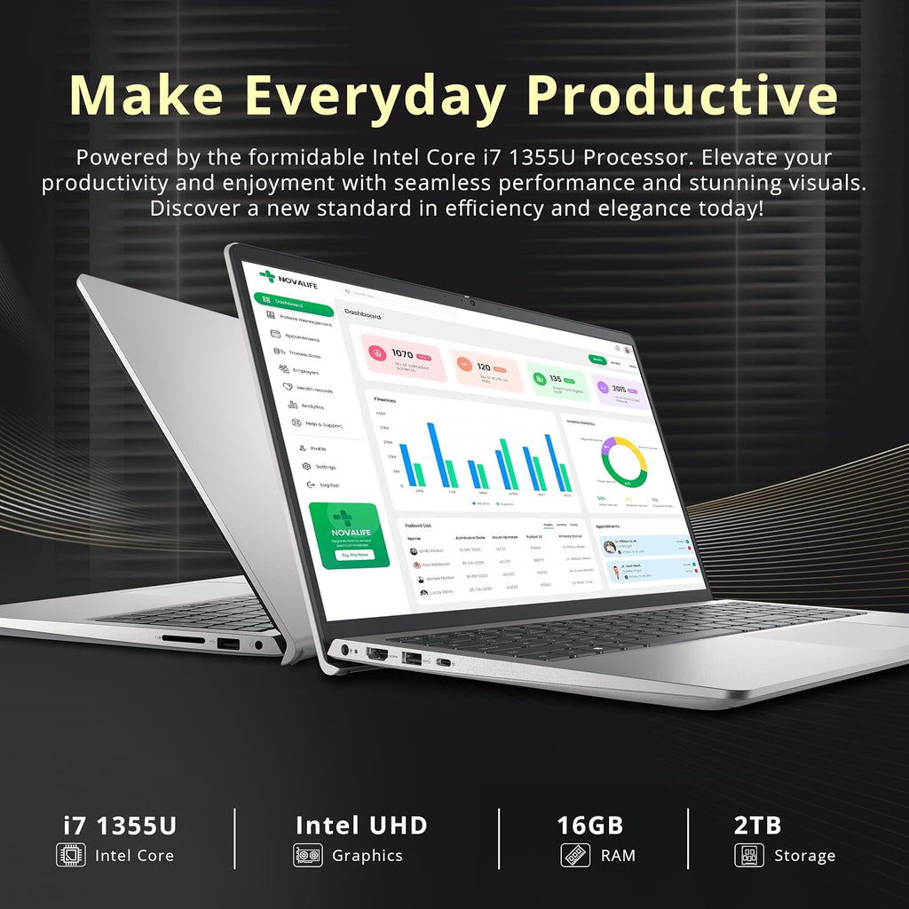 Dell 15 15.6' FHD Business Laptop, Intel Core i7-1355U, 16GB RAM, 2TB Storage(1TB SSD+1TB Docking Station Set), Intel UHD Graphics, Backlit Keyboard, Number Pad, Webcam, Wi-Fi 6, Win 11, Silver