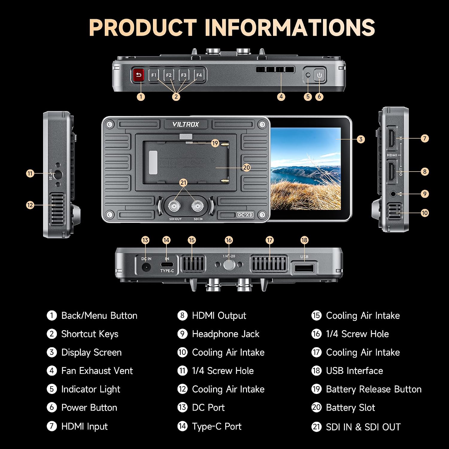 VILTROX DC-X3 2000 Nits SDI Camera Field Monitor, 4K HDMI 6 inch Touchscreen On Camera Monitor, 3D Lut 1920X1080 HD Focus Peaking Assist Full Waveform Video Field Monitor with Battery Sunshade Hood