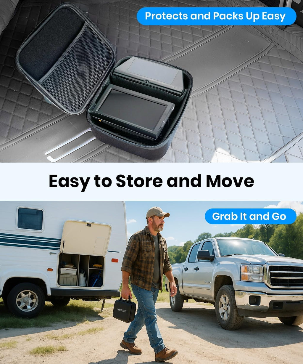 AUTO-VOX Wireless Backup Camera Solar Magnetic: 1-Min DIY Install, 5' 1080P Hd Dual Channel Monitor, Protective Carry Case, Stable Signal, IP69 Waterproof Back Up Systems Camera for Truck,Car,Trailer