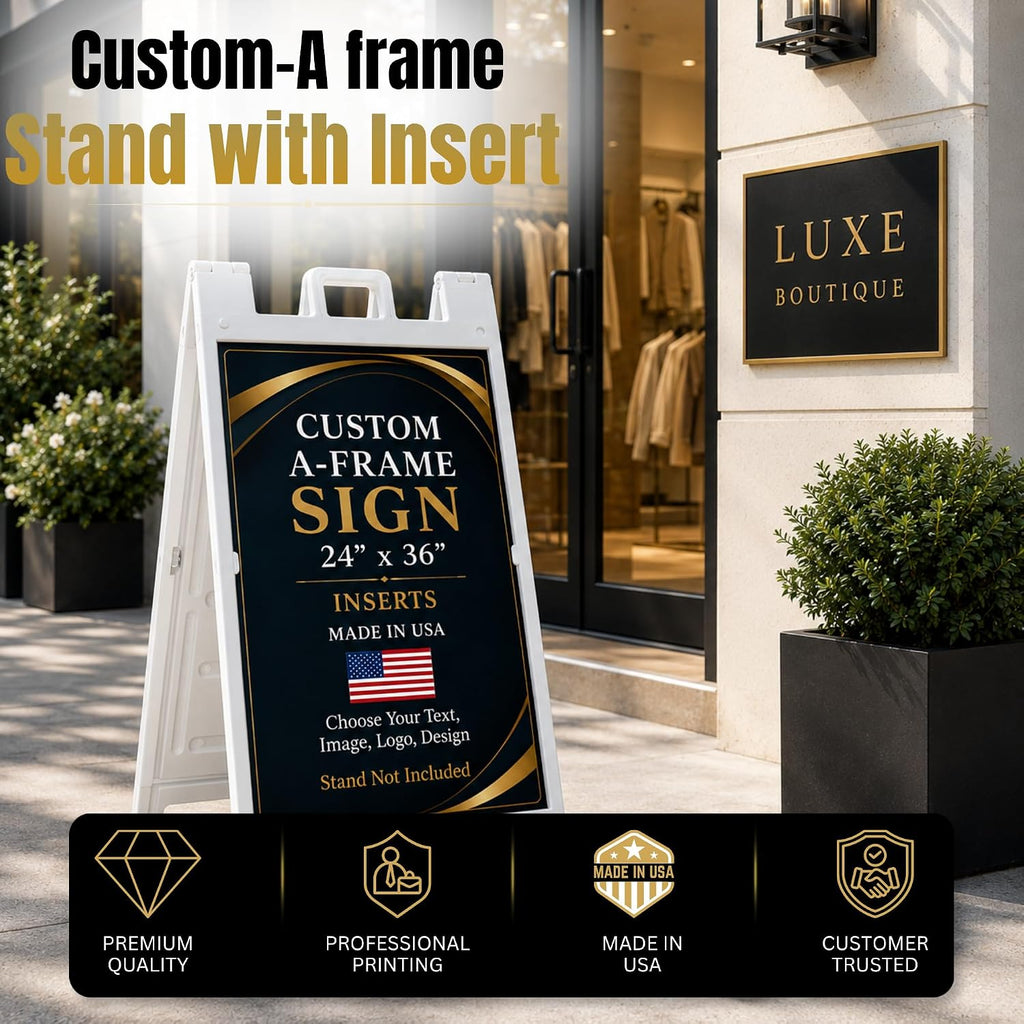 Custom A-Frame Sign Inserts with Plastic Stand by BCB Print - Personalized Print Inserts with Your Photo, Text or Logo | Durable & Weather Resistant Custom Panels for Sidewalk Boards, Retail & Event | 24x36 inch