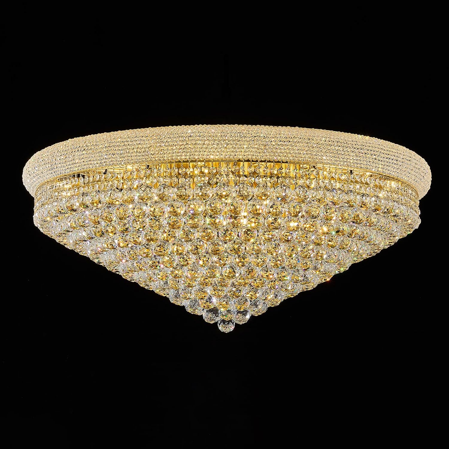 27-Light Large Crystal Chandelier Flush Mount Ceiling Light Fixture for Living Room Entrance Foyer Lobby Gold Finish