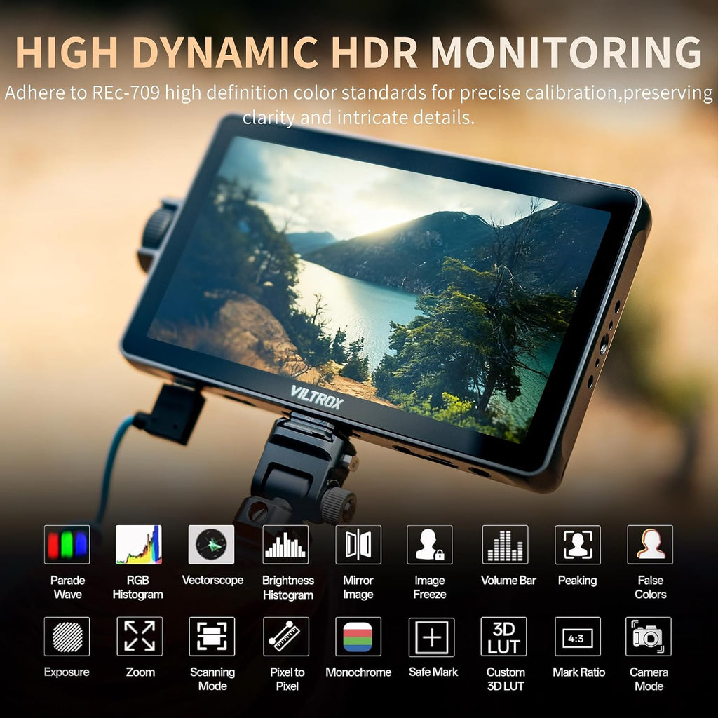 VILTROX 7'' Camera Field Monitor 2800 Nits Touchscreen Camera Monitor, Full HD 1920x1080 Video Monitoring, 3D Lut, RGB Parade with Sunshade Hood and Battery for Sony Canon Nikon (DC-A1)