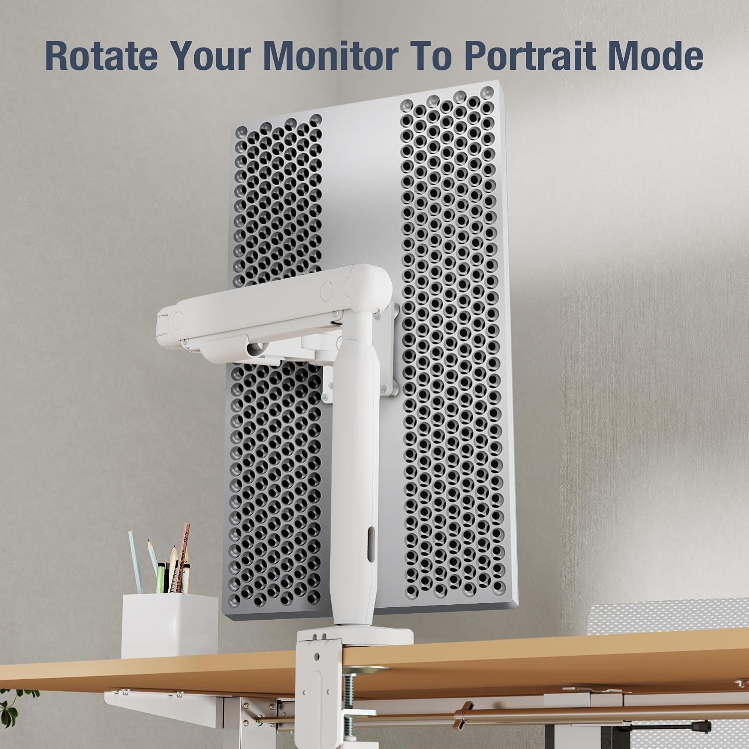 AVLT Single 17'-40' Ultrawide 3-Segment Easel Monitor Arm for Screens Up to 24.3 lbs, Aluminum Designer Stand, Adjustable Pneumatic Height, Full Motion Swivel Tilt Rotation, USB-C&A Ports, White