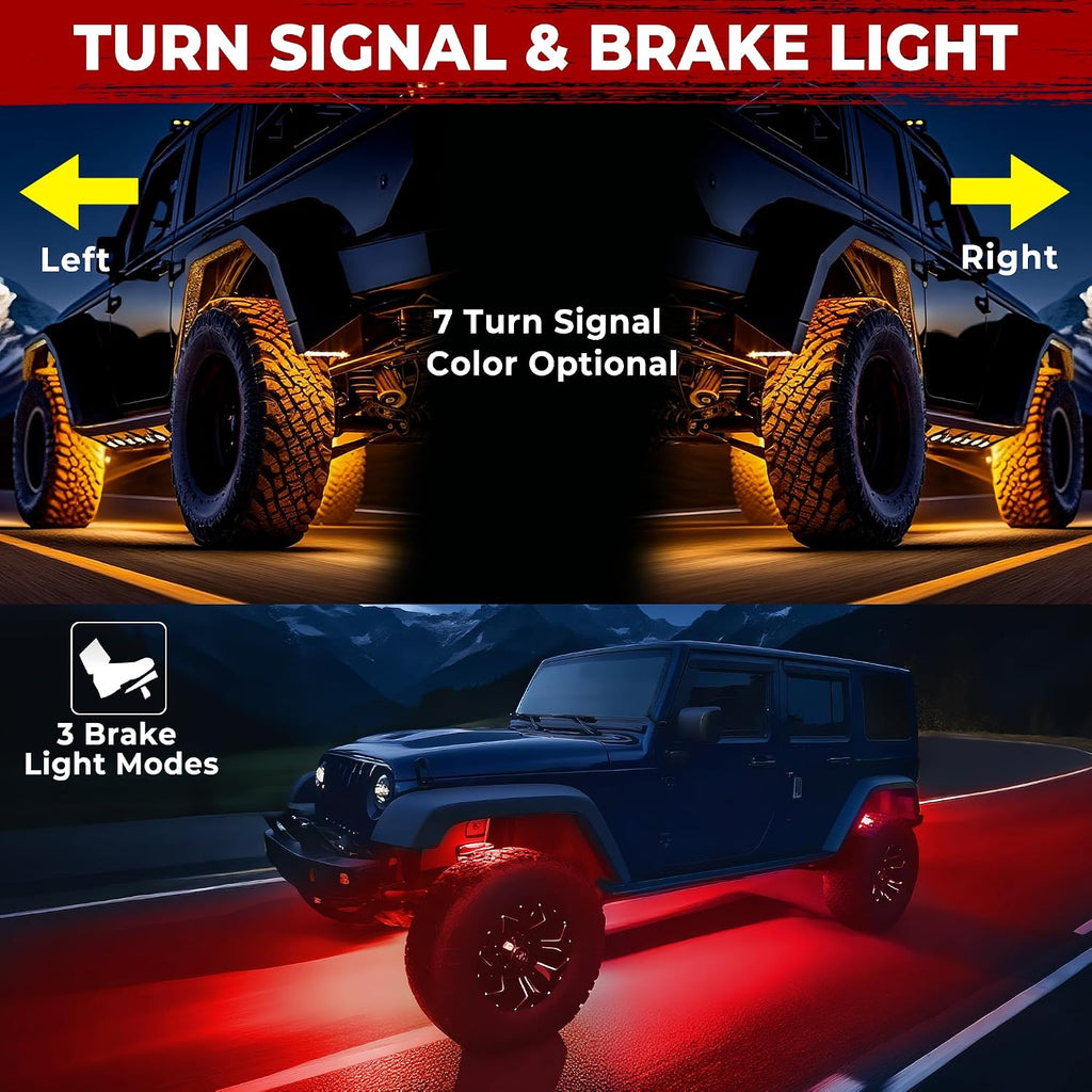 16 Pods Metal Aluminum RGB Rock Lights for Trucks Jeep UTV SUV ATV Golf Cart, Multi Chasing Color App/Remote Control Led Rock Lights with Music Mode, Waterproof Underglow Kits for Cars(Patented)