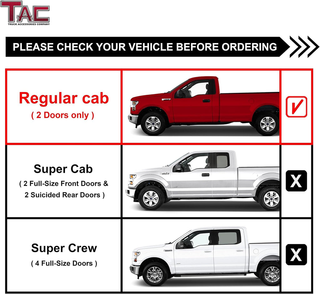 TAC 6.5' Running Boards Fit 1999-2016 Ford F250/F350/F450/F550 Super Duty Regular Cab Truck Pickup Utility Black Rattler Steel Running Boards Side Steps Nerf Bars Rail Rocker Panel Off Road (2PCS)