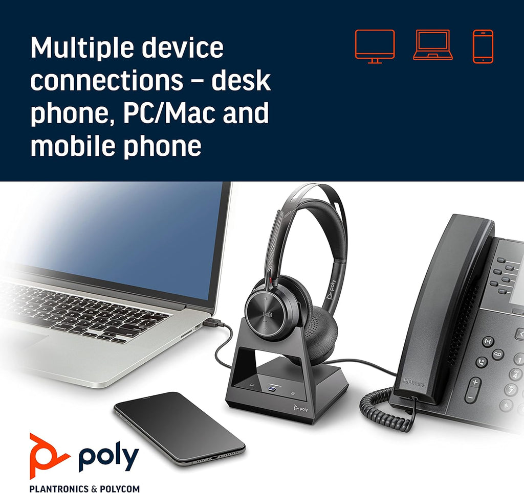 Poly - Voyager Focus 2 Office USB-A (Plantronics) - Bluetooth Stereo Headset with Boom Mic - USB-A PC/Mac/Desk Phone Compatible - Active Noise Canceling - Works with Teams (Certified), Zoom & More