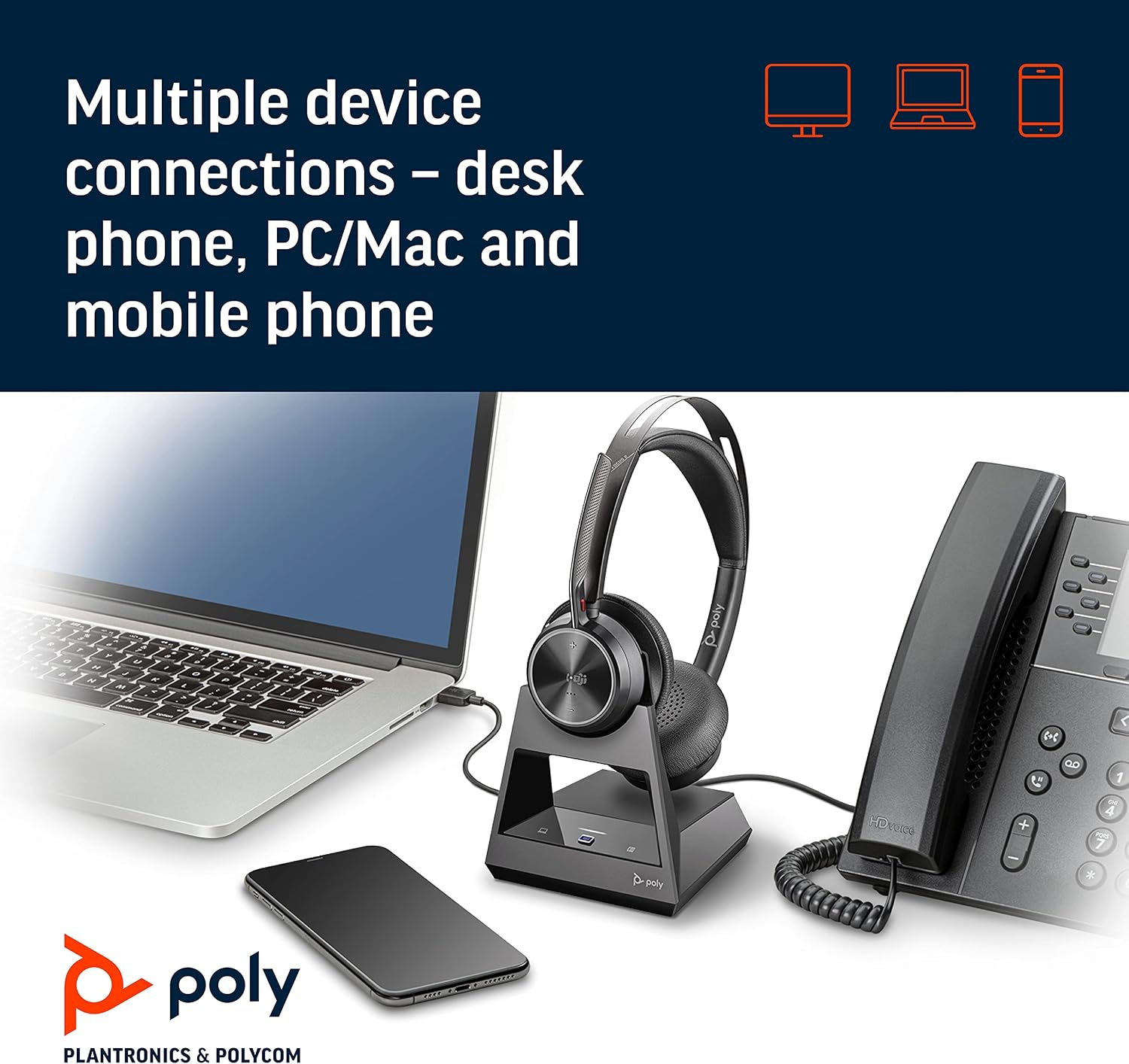 Poly - Voyager Focus 2 Office USB-A (Plantronics) - Bluetooth Stereo Headset with Boom Mic - USB-A PC/Mac/Desk Phone Compatible - Active Noise Canceling - Works with Teams (Certified), Zoom & More