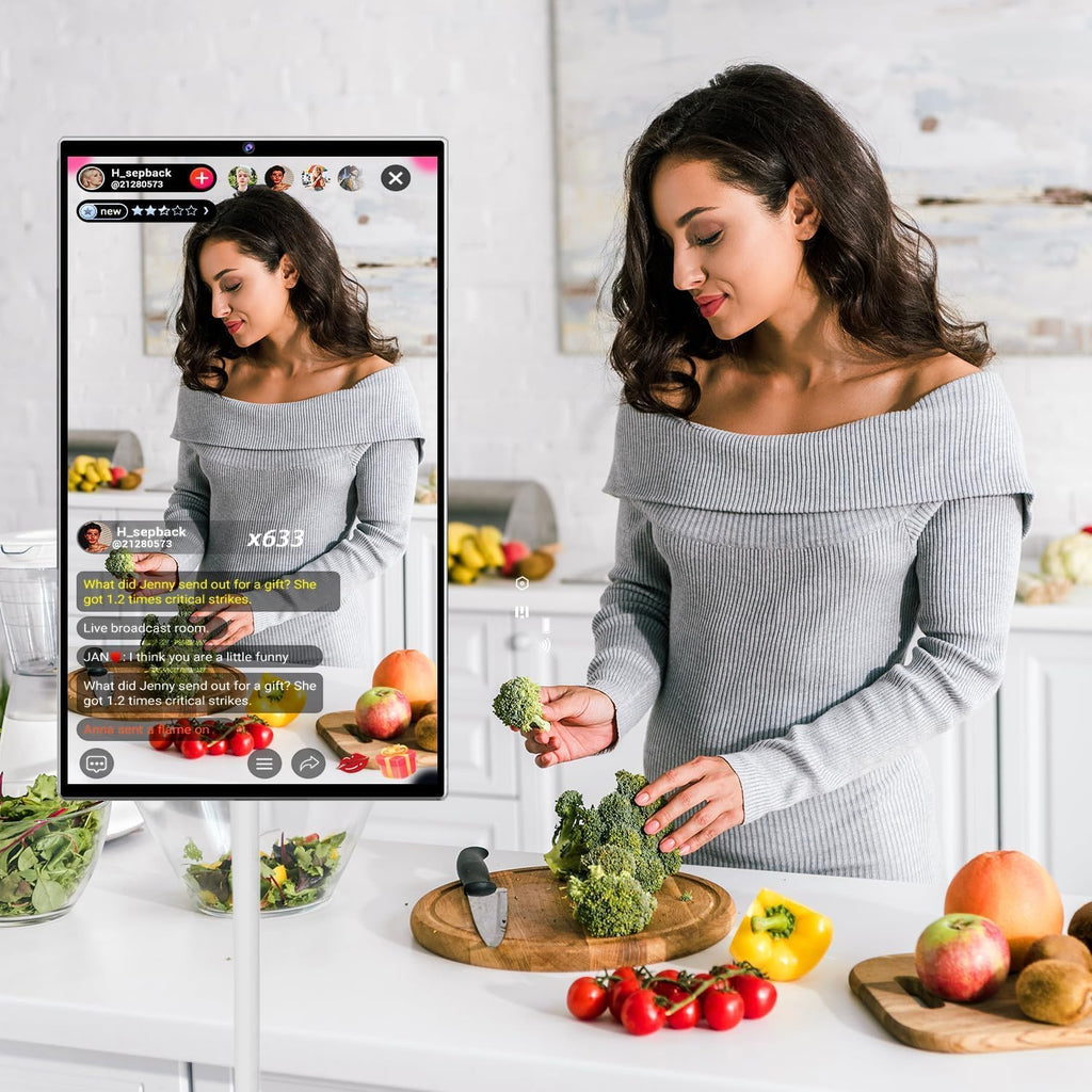 22 Inch 1080p Portable tv Built-in Camera, Portable Touch Screen Monitor Rollable Tablet TV, Wireless TV on Wheels Touchscreen Battery(6-8H) (Upgraded Version - Supports Scalability)