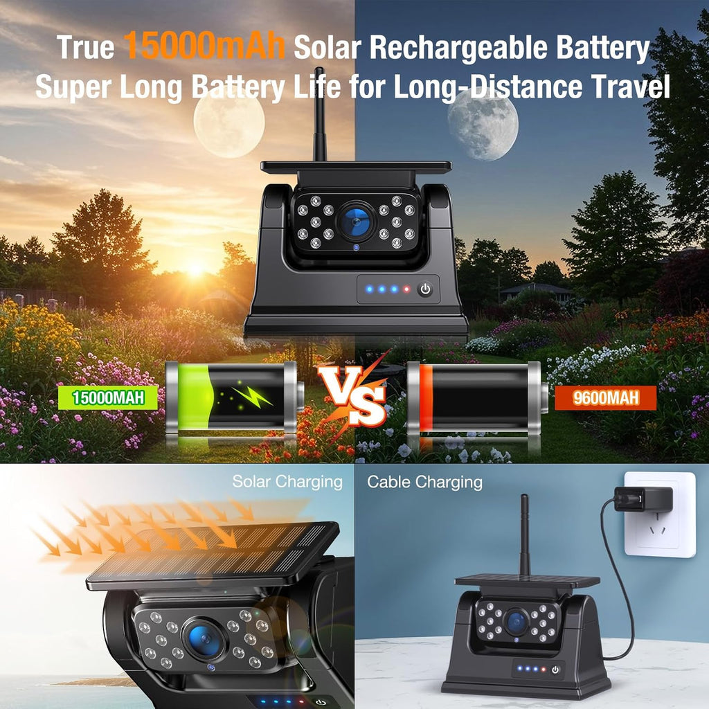 3 Magnetic Solar Wireless Backup Camera for Truck, 9' Portable 1 Min Easy Install Scratch-Proof No Delay Touch Screen Monitor System True 15000mAh Rechargeable Reverse Camera for Tractor Excavator