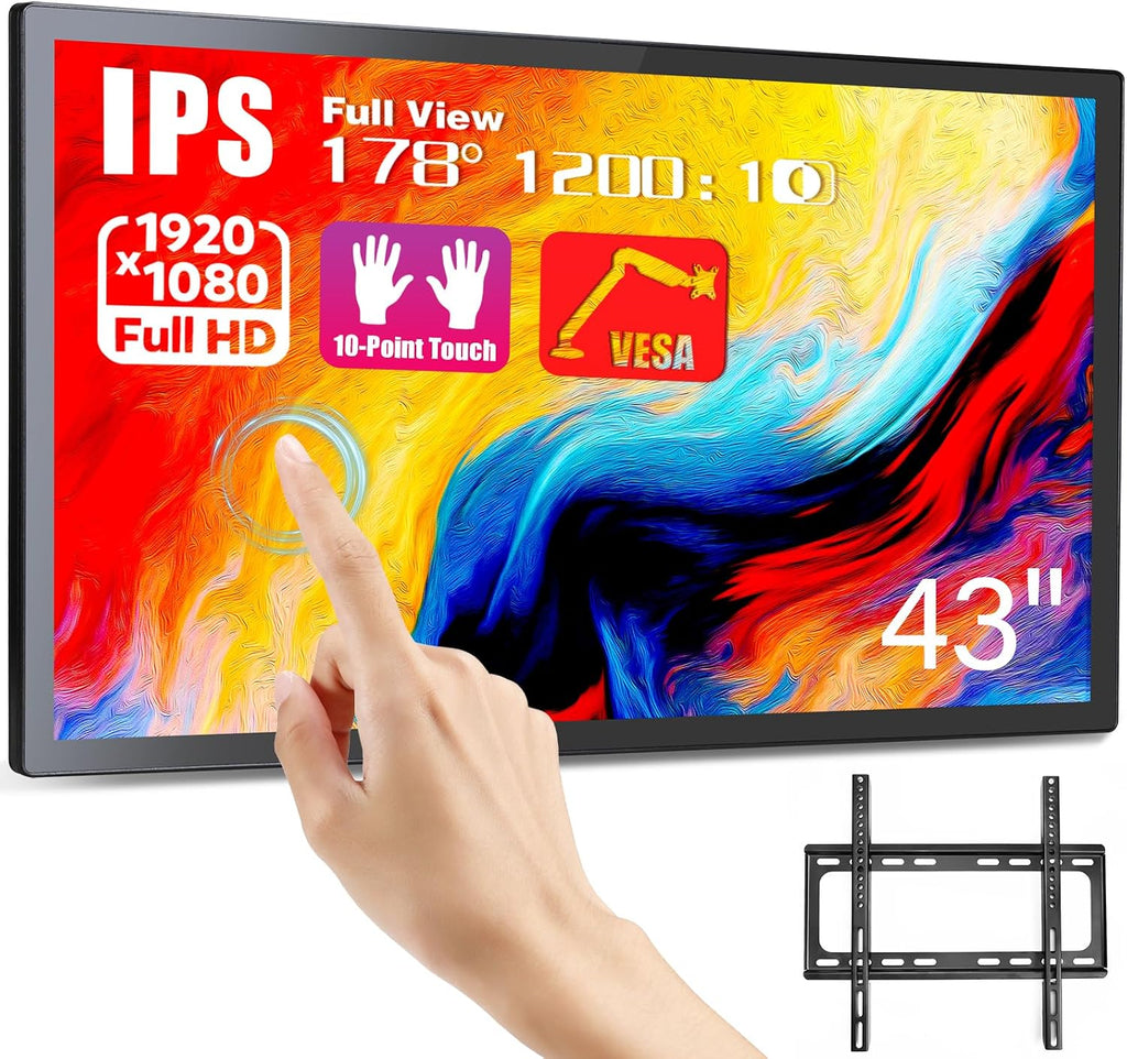 43 inch Capacitive Multi-Touch Screen Industrial Monitor, Built-in Speakers, USB, VGA, DVI & HD-MI Ports,16:9 Display and 1920 x 1080P, Digital Signage Displays Player for Advertising