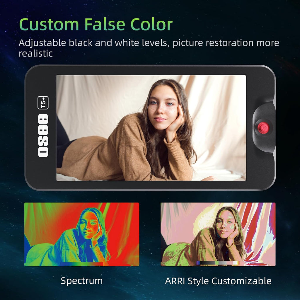 Osee T5+ 5.5 Inch 1000nits Camera Monitor, Customizable False Color Field Monitor, HDR 4K HDMI Input 8 MySets Preview Workflow DSLR Monitor, Peaking Focus Assist, 3D Lut (Battery Not Included)