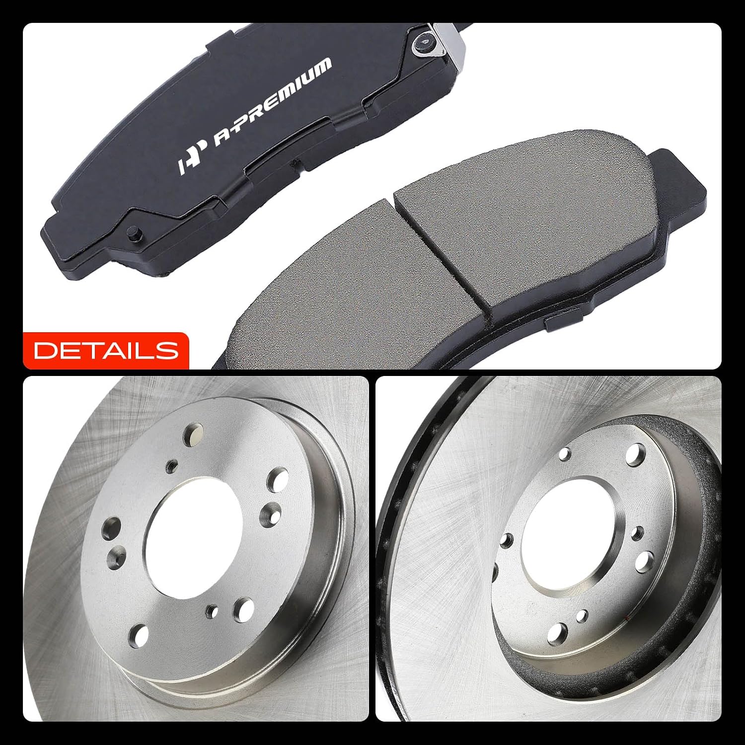 A-Premium 11.10 inch (282mm) Front Vented Disc Brake Rotors + Ceramic Pads Kit Compatible with Select Acura and Honda Models - Accord 2003-2007, Civic 2006-2010, CSX 2006-2011, 6-PC Set