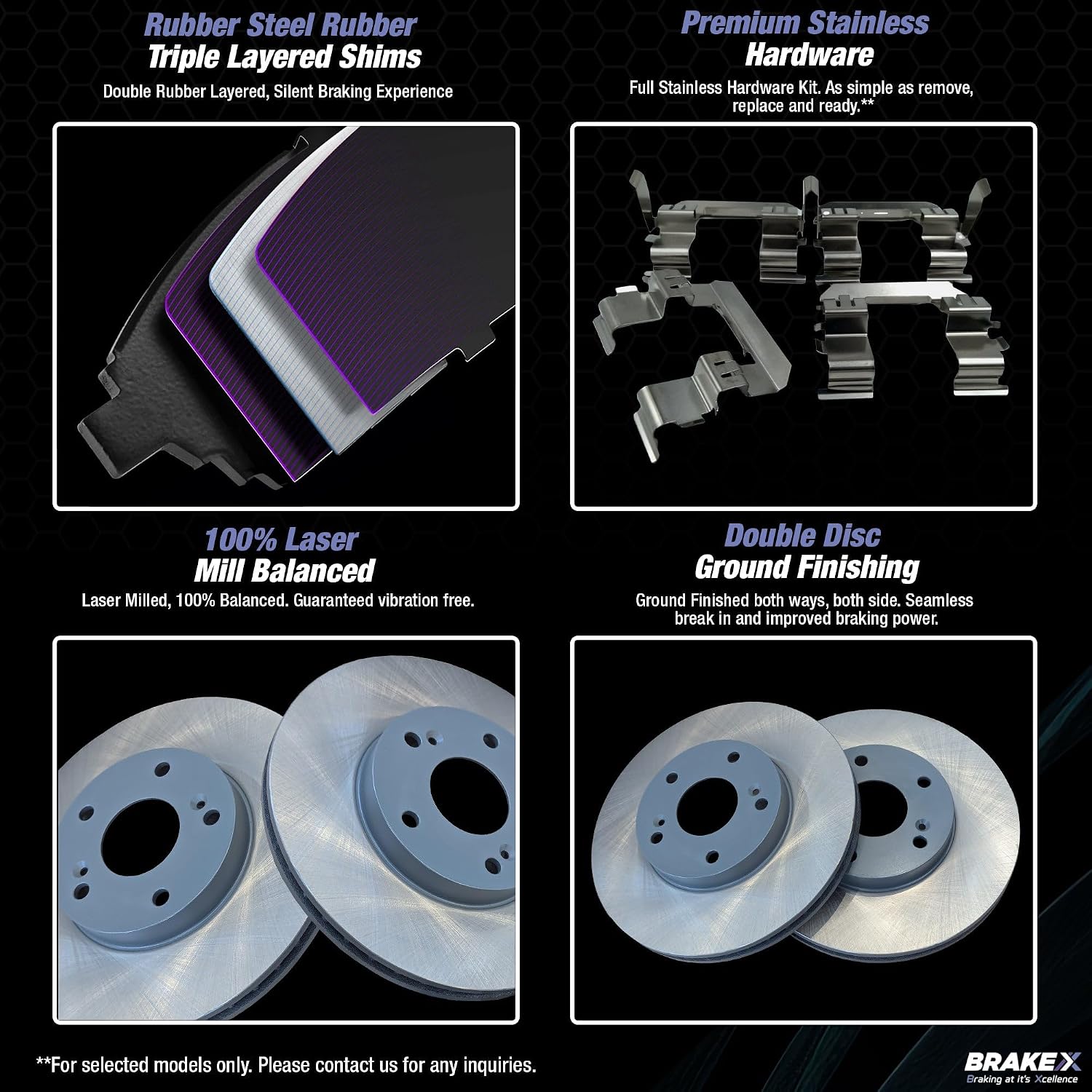 Brake X Front and Rear Brake Pads and Rotors Kit replacement for 2018-2019 NISSAN ROGUE | ARES Semi Coated Rotors and Alpha Ceramic Brake Pads