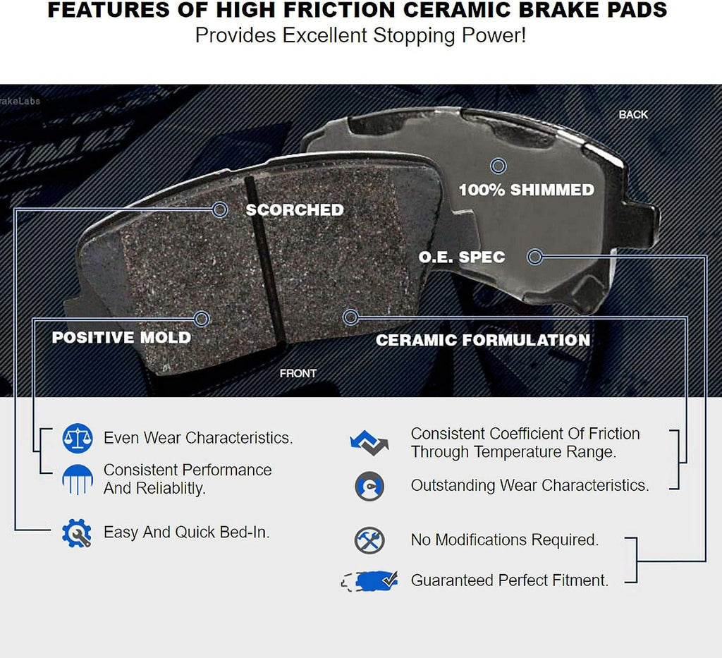 Power Sport Front Brakes and Rotors Kit |Front Brake Pads| Brake Rotors and Pads| Ceramic Brake Pads and Rotors |fits 1985 Nissan 720, 1986-1994 Nissan D21, 1995-1997 Nissan Pickup
