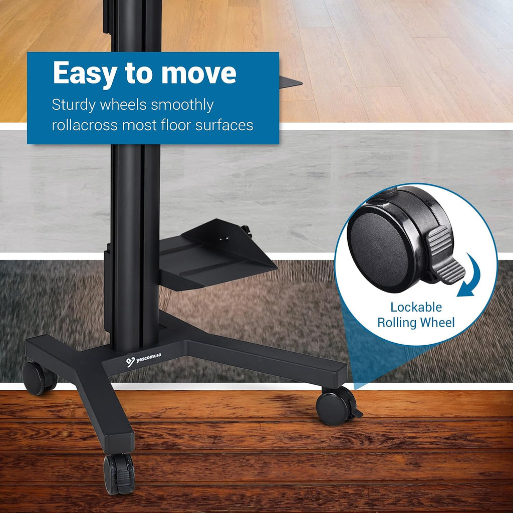 AW Mobile Computer Cart Medical Rolling PC Stand Desk Workstation Dual Monitor Mount with Wheels Adjustable Keyboard Tray CPU Printer Holder Hospital Clinic ANSI/BIFMA X5.5-2021 Certificated Black