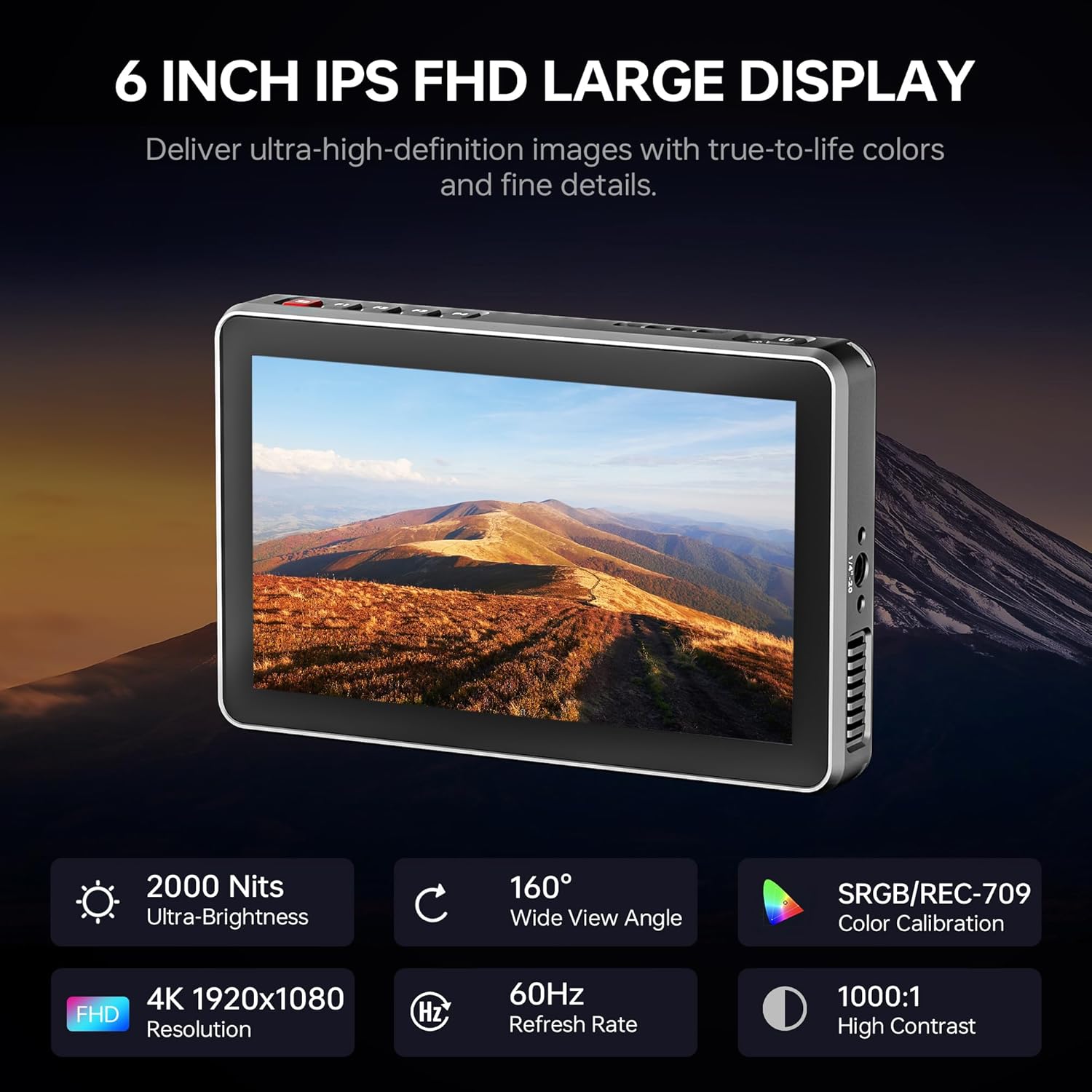VILTROX DC-X2 Camera Field Monitor 2000 Nits High Brightness Touchscreen 6 Inch DSLR Monitor with 1920x1080 IPS 4K HDMI Loop in/Out 3D LUTs Waveform Video Peaking Focus Assist Battery&Sunshade Hood