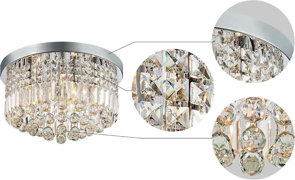 Saint Mossi Modern K9 Crystal Raindrop Chandelier Lighting Flush Mount LED Ceiling Light Fixture Pendant Lamp for Dining Room Bathroom Bedroom Livingroom 9 E12 LED Bulbs Required Height 11 x Width 20