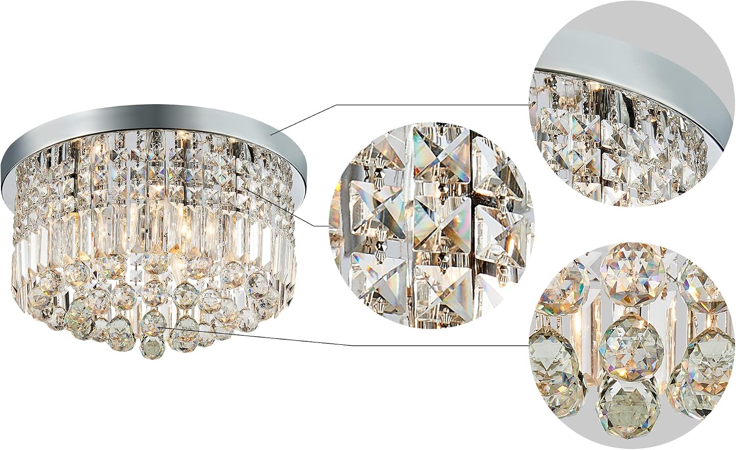 Saint Mossi Modern K9 Crystal Raindrop Chandelier Lighting Flush Mount LED Ceiling Light Fixture Pendant Lamp for Dining Room Bathroom Bedroom Livingroom 9 E12 LED Bulbs Required Height 11 x Width 20