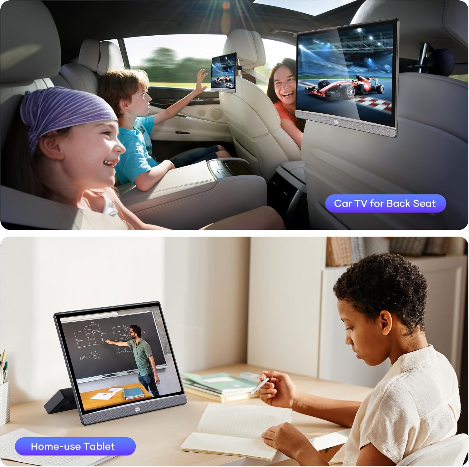 13.3' Car TV Headrest Monitor for Back Seat, 4K Android Tablet Portable Rear Entertainment System, Support Phone Wireless Mirror Link Touch Screen, with WiFi/HDMI/USB/Video Player, 4G+64G