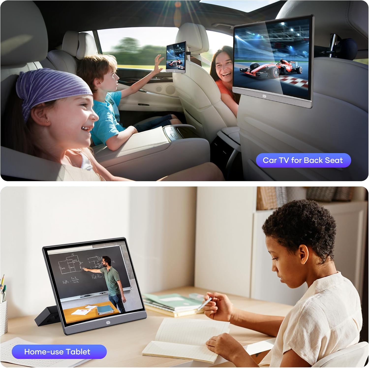 13.3' Car TV for Back Seat, 4K Android Headrest Monitor for Car, 4G+64G Portable Rear Entertainment System, Support Phone Wireless Mirror Link Touch Screen, with WiFi/HDMI/USB/Video Player