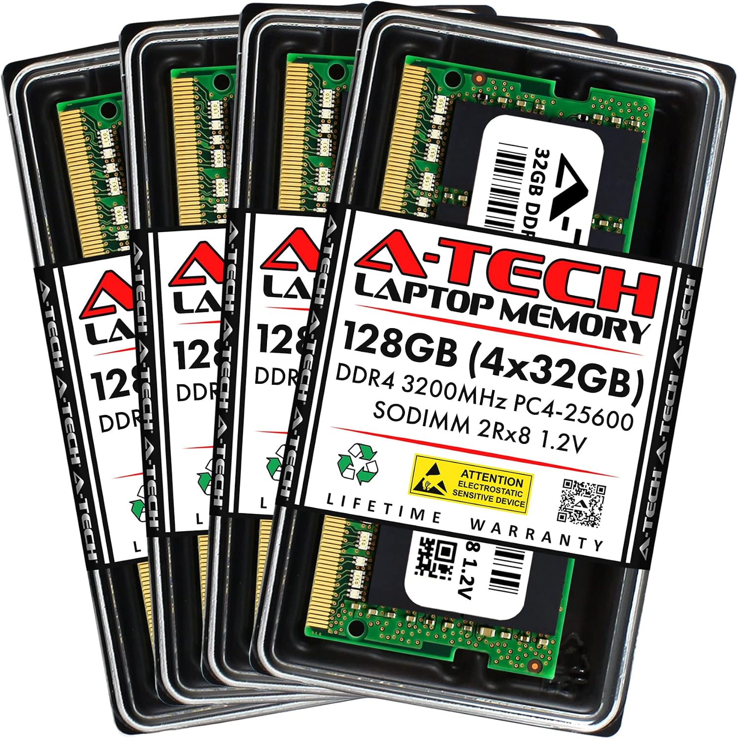 A-Tech 128GB (4x32GB) DDR4 3200 MHz SODIMM PC4-25600 (PC4-3200AA) CL22 2Rx8 Non-ECC Laptop RAM Memory Modules