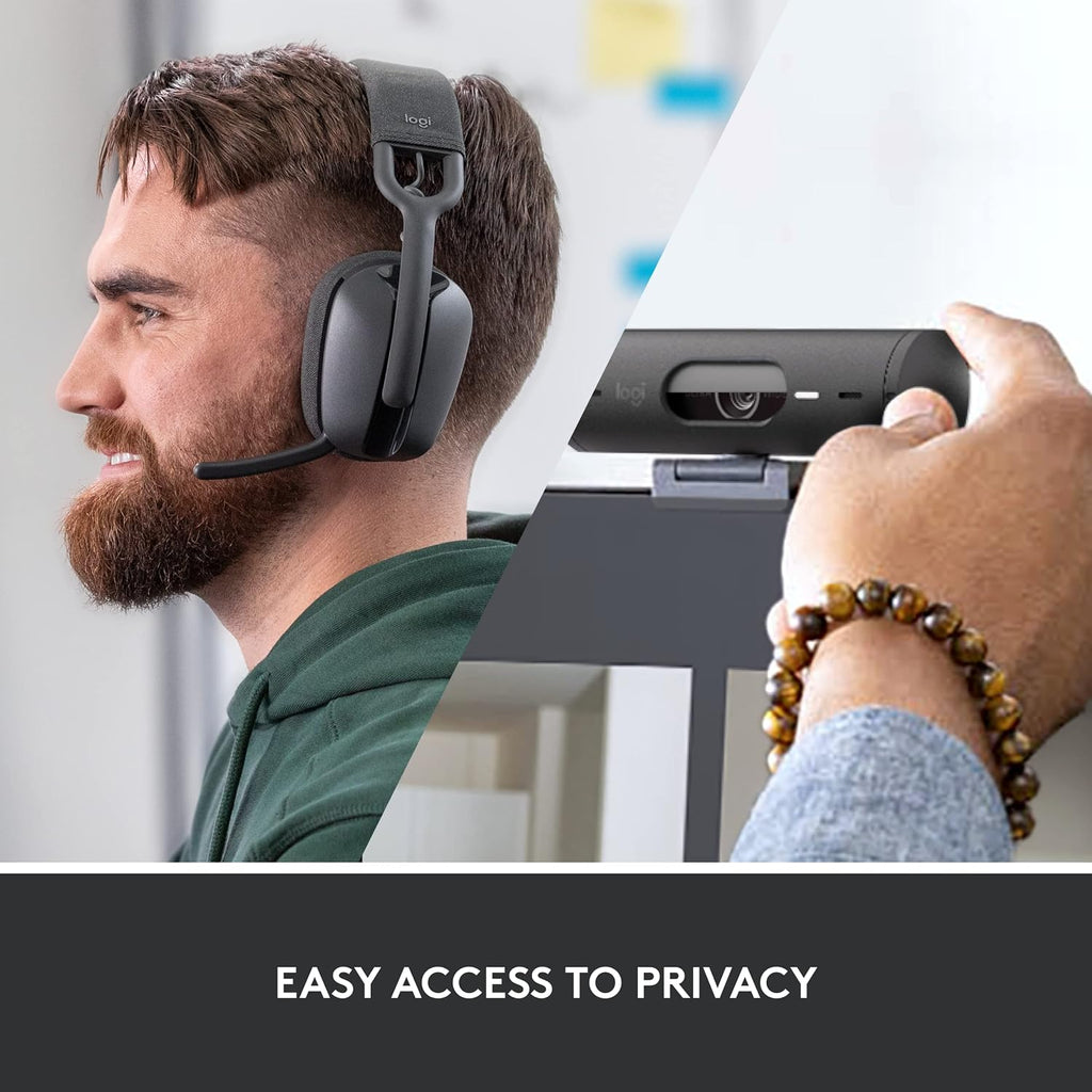 Logitech Brio 501 Full HD Webcam and Zone Vibe 100 Wireless Headphones with Noise-Canceling Mic, Works with Microsoft Teams, Google Meet, Zoom, Mac/PC - Black