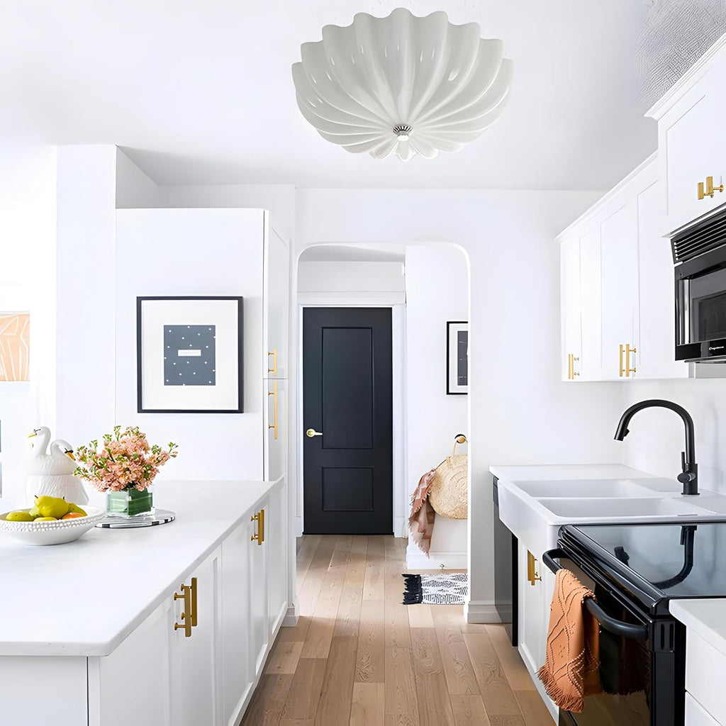 Mid Century Modern Flush Mount Ceiling Light with Milk White Glass Shade, White Flower Ceiling Lamp, 15.74inch Large LED Kitchen & Hallway Ceiling Light Fixture.