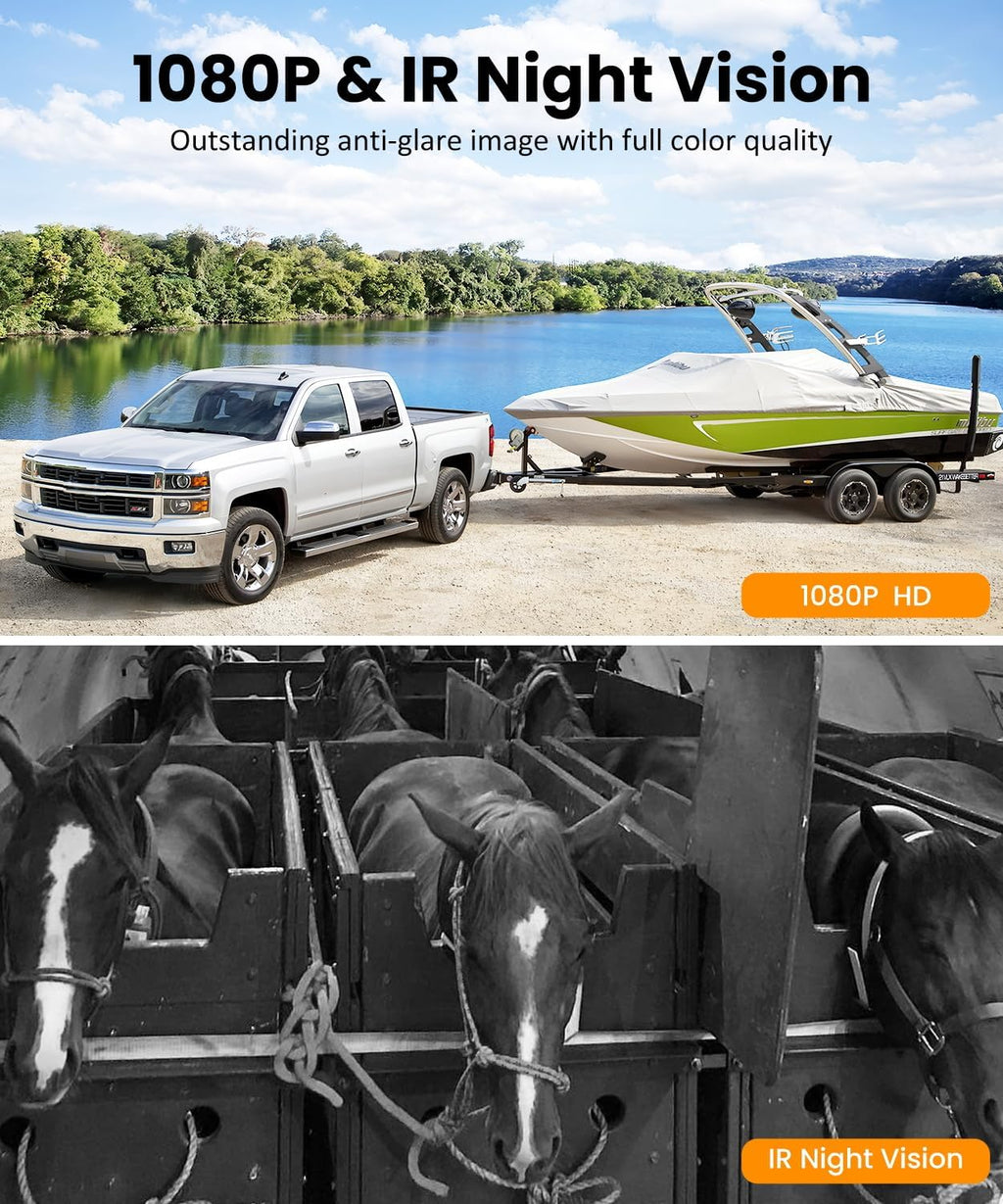 Solar Backup Camera Wireless for RVs and Trailers No-Installation - 7.2' HD 1080P Monitor,Dual Camera System, Strong Magnetic Scratch-Proof Rear View Camera for Trucks, Campers, SUVs, and Cars