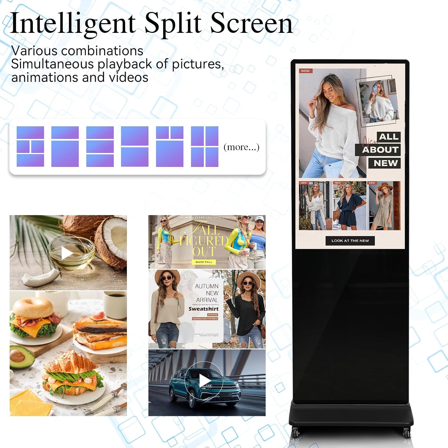 43' 4K LCD Touchscreen Digital Signage Display, Indoor Floor Standing Advertising Kiosk, Commercial Digital Signage Player, HDMI WiFi Bluetooth Input Auto AD Player, 4+32GB Android 14.0 Black