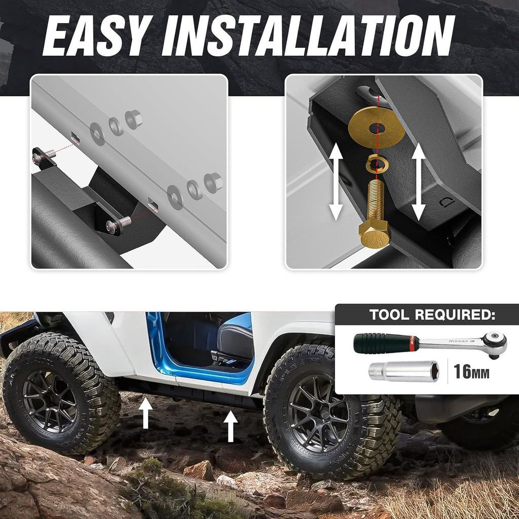 Running Boards Compatible with 2018-2026 Jeep Wrangler JL 2 Doors, Drop Side Steps, Heavy-Duty Steel Nerf Bar Step Plate Rock Sliders Rail