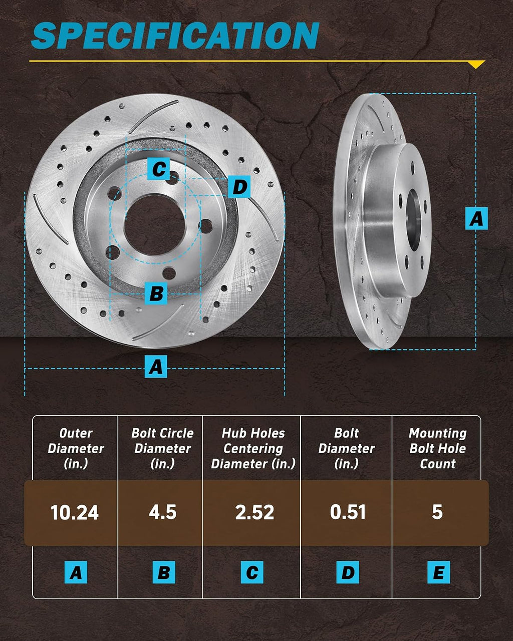 Brake Kit for 2006 2007 2009 2010 2011 Honda Civic, Brakes and Rotors Kit Front and Rear, Drilled and Slotted Replacement [10.3' Front & 10.24' Rear]
