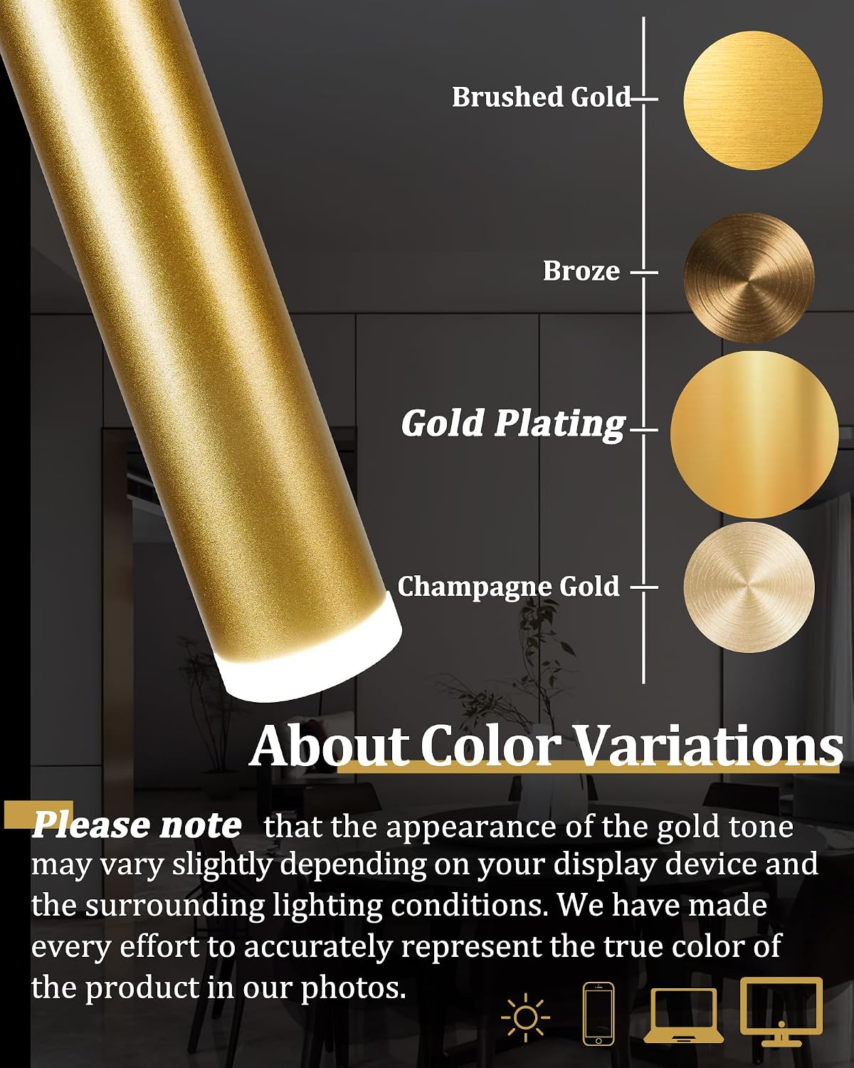 3 Pack Modern Brass Gold Pendant Lights, 27.5' Contemporary Tube Tapered Cylinder Hanging Light Fixture with Dimmable 4000K LED for Kitchen Island, Dining Room, Bar, Bathroom