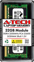 A-Tech 32GB DDR4 3200 MHz SODIMM PC4-25600 (PC4-3200AA) CL22 2Rx8 Non-ECC Laptop RAM Memory Module